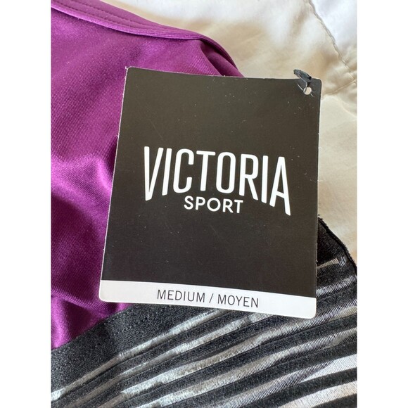 Victoria Sport Purple High Neck Sports Bra M NWT Racerback Striped Band - Picture 2 of 4